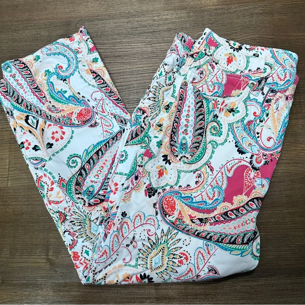Chico's Multicolor Paisley Slim Leg Crop Pants - Picture 5 of 8